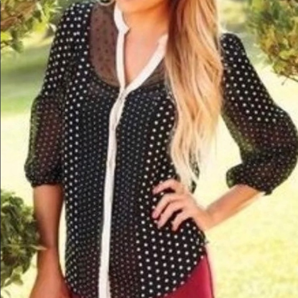 LC LAUREN CONRAD POLKA DOT BLOUSE XS